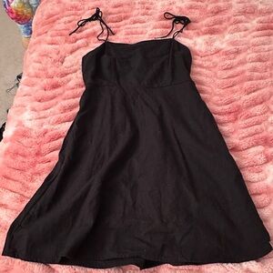 Black Tie-Shoulder A-Line Dress